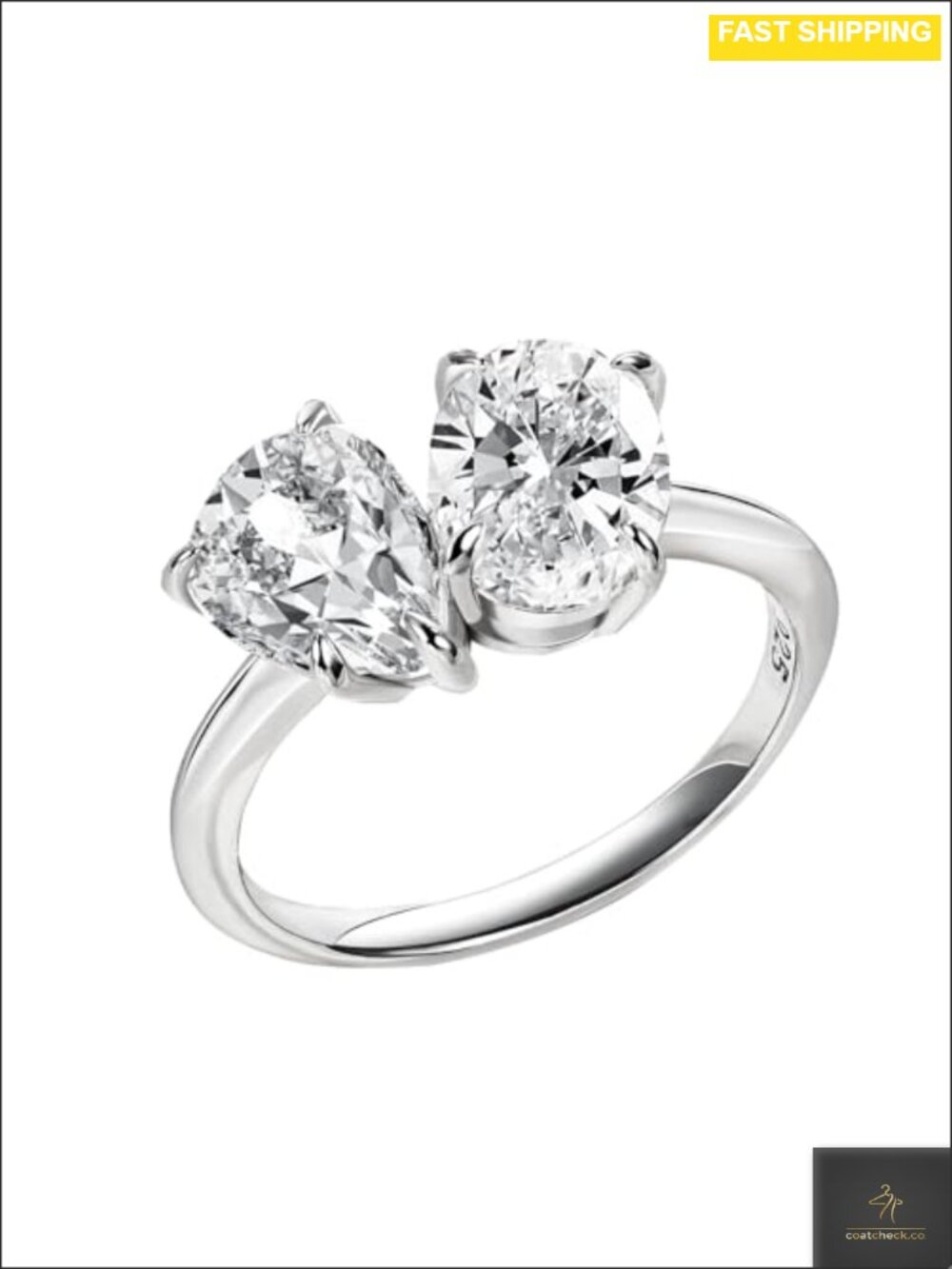 Toi Et Moi Engagement Ring 925 Sterling Silver CZ Wedding Cocktail Ring